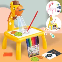 Projector Painting Set for 2+ Years Old Kids Trace And Draw Projector Toy with 24 Patterns Projector Sketcher Desk Battery Operated Parent-child Interactive Projection Drawing