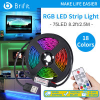 Brifit ไฟ LED แถบ RGB, 75 LED/8.2ft USB TV Backlight Kit พร้อมรีโมท, 21 โหมดแสง 18 เปลี่ยนสี