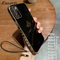 เคสโทรศัพท์ Kanavi สำหรับ OPPO Reno7 5G Reno5 Z Reno6 Z Reno7 Z Reno8 T Reno3 Reno4 F Reno5 F หรูหราเคลือบใบเมเปิลสี่เหลี่ยมเคสโทรศัพท์ปิดขอบตรงชุบโครเมียมเคสโทรศัพท์ซิลิโคนนิ่มพร้อมสายคล้อง