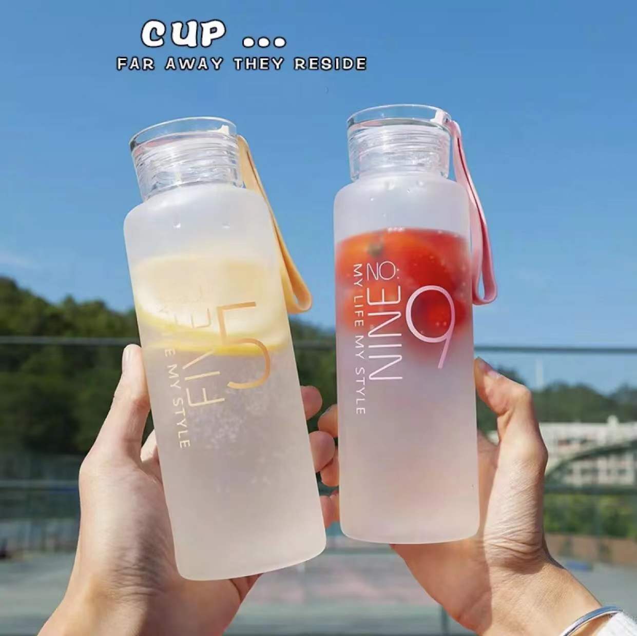 Frosted Glass Water Bottle Healthy Water Container Lemon Drink Bottles Outdoor 
