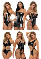 【cw】 glisten Metallic Faux Leather plus size lingerie costumes underwear babydoll sexy bikini for sex Pole dance