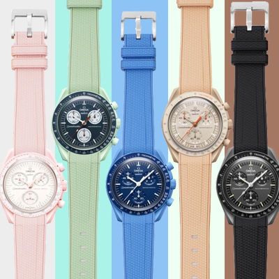 ▬ สายยางซิลิโคนปลายโค้ง สำหรับ Omega Moonswatch Stainless Steel Buckle Soft Sport Waterproof Bracelet Watch Band 20มม.