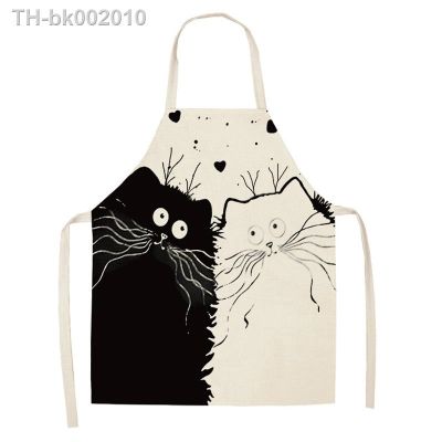✴✁♗ Cute Cartoon Cat Print Sleeveless Kitchen Apron Men Women Home Cleaning Tools Baking Accessories Dinner Party Apron Anti-dirty
