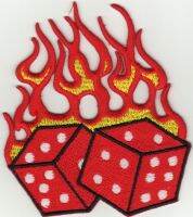 iron on patch Embroidery Gambling Luck fire dice 9x7 cm การพนัน เกมลูกเต๋า เล่นไพ่  ตัวรีด เย็บติดผ้าประเทศไทย โลโก้ปัก มีกาวสำหรับรีด ตกแต่งเสื้อผ้า