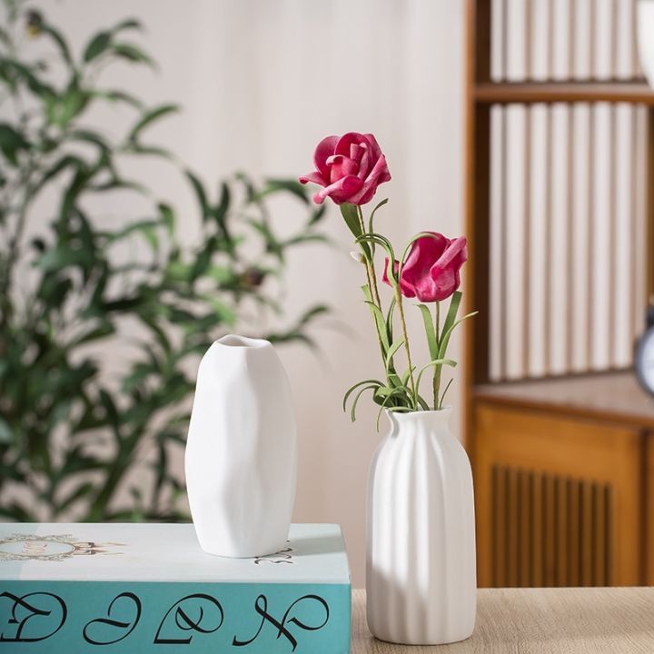 2pcs-white-ceramic-flower-arrangement-small-vase-creative-simple-living-room-home-dried-flower-decoration-ornaments