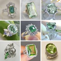 Fashion Gorgeous Large Green Stone Womens Wedding Ring Noble Crystal Engagement Jewelry Gifts Classic Anniversary Jewelry
