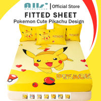 ผ้าปูเตียงลายการ์ตูน Pikachu ผ้าปูเตียงลายโปเกมอนมหัศจรรย์ของ Alls สีเหลืองขนาดควีนไซส์ผ้าคลุมที่นอน