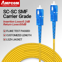 AMPCOM Single Mode Fiber SC SC สายแพทช์ไฟเบอร์ออปติก Simplex Duplex 9/125 SC To SC UPC Singlemode Jumper Single Mode Patch Cord การปรับแต่ง