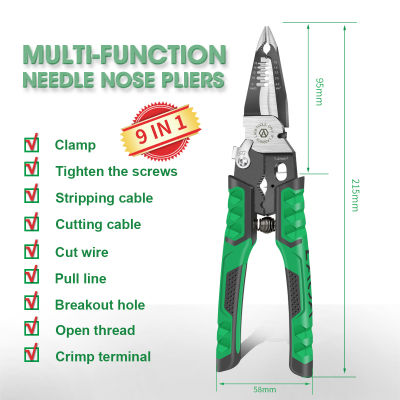 LAOA 9 in 1 Multifunctional Needle Nose Pliers Cable Cutter Wire Stripping Terminal Crimper Electrician Hand Tools