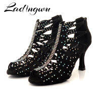 Ladingwu หนังนิ่มรองเท้าเต้นรำละตินรองเท้าหญิงเลเซอร์ Rhinestone รองเท้าเต้นรำผู้ใหญ่สาวห้องบอลรูมแทงโก้รองเท้าละตินรองเท้าเต้นรำ