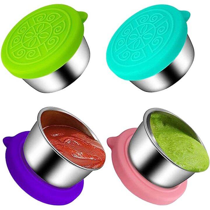 [4 Pack] Reusable Condiment Containers Stainless Steel Sauce Containers