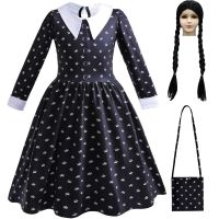 New Wednesday Addams Dress Children Peter Pan Collar Cosplay Costume Kids Long Sleeve Fantasy Spring Autumn Flared Skater Dress