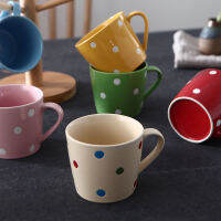 【2023】Polka Dot Ceramic Water Mug Breakfast Milk Office Coffee Tea Handle Cup High Temperature Resistant Drinkware Lovers Gift