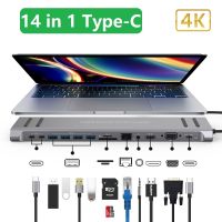 【LZ】┇  Docking Station com Hub USB HDMI VGA Compatível PD Carregamento para Laptops MacBook Dell HP Huawei Lenovo Asus 14 em 1