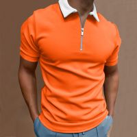 เสื้อโปโลสีส้มล้วนเข้ารูปพอดีชายเสื้อโปโลเสื้อโปโลลายเรียบเสื้อโปโล S เสื้อเชิ้ตแขนสั้นสำหรับผู้ชายเสื้อฤดูร้อนผู้ชาย