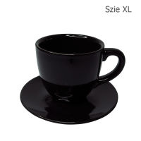 (AI Market) ถ้วยกาแฟ ขนาด 330 ซีซี. ถ้วยกาแฟลาย Glossy Black พร้อมจานรอง (Size XL)