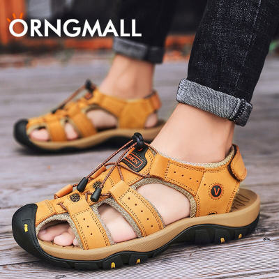 ORNGMALL รองเท้าผ้าใบเดินป่าแห้งเร็ว,รองเท้าผ้าใบใส่วิ่งรองเท้าน้ำกีฬาเดินป่ากลางแจ้งปีนเขารองเท้าแตะหนังผู้ชายรองเท้าแตะชายหาดชาวประมงกีฬา