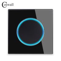 COSWALL 1/2/3/4 Gang 1/2 Way On / Off Wall Light Switch Large Aperture LED Backlight Data HDMI USB Charger Glass Panel Black Wall Stickers Decals