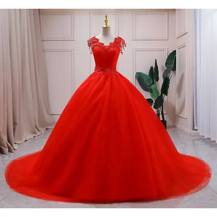 Lace Red V Neck Wedding Dress 2021 Simple Princess Ball Gown Wedding Dress  Vestido De Noiva | Lazada PH