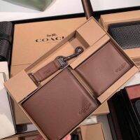 COACH กระเป๋าสตางค์ COMPACT ID WALLET IN SPORT CALF LEATHER F64118 (Dark Saddle)