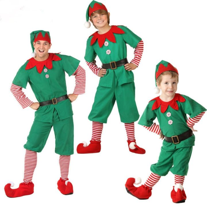 ชุดซานตาคลอสเด็กผู้ชายเด็กผู้หญิง-ชุดเสื้อผ้าคอสเพลย์ซานตาคลอสสีเขียวปาร์ตี้คริสต์มาสปีใหม่