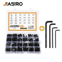 1060Pcs/Set Black Carbon Steel M2 M3 M4 M5 Flat Head Screws Set Hex Socket Screw Bolts and Nuts with Storage Box Screw Nut Drivers