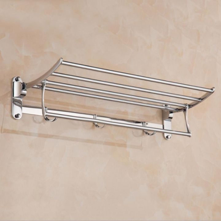 stainless-steel-wall-mounted-folding-towel-rack-bathroom-storage-holder-towel-shelf-with-3-hooks-bathroom-hardware-accessories