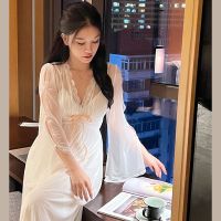 Ao Dai เน็ตไอดอลชุดนอนเดียวกันสวมใส่ด้านนอก Modal ตาข่ายลูกไม้หวานฤดูใบไม้ผลิฤดูร้อนบางลูกไม้ศาลนางฟ้าชุดนอน ใหม่