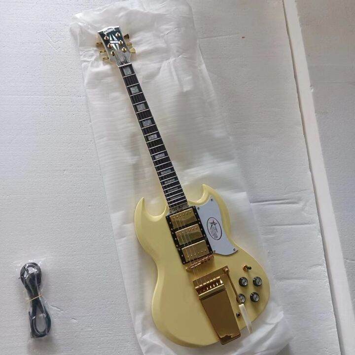 Cream SG Electric Guitar Gold Hardware White Pick Guard Glossy Finish