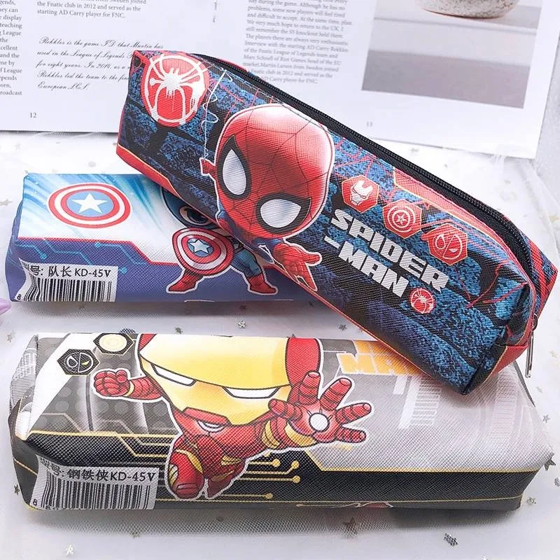 ◇⊕ Creative Zipper Pencil Case Canvas Large Pen Box Kawaii Pencil Bag For  Student Boy Girl Cute School Stationery Supplies Superhero Spiderman  Captain America iron Man kids gift