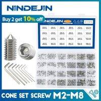 ชุดสกรูชุดซ็อกเก็ตหกเหลี่ยม NINDEJIN ชุดอุปกรณ์หัวแหลมสแตนเลสสกรูหัวด้วงแบบไม่มีส่วนหัว M2 M2.5 M3 M4 M5 M8 M6
