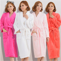 ผู้หญิงผู้ชาย Flannel Bath Robe ชุดนอน2021ฤดูใบไม้ร่วงฤดูหนาว Solid Plush คู่เสื้อคลุมอาบน้ำหนาหญิง Robe Dropshipping