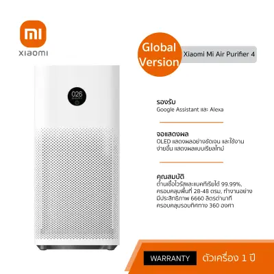 Xiaomi Mi Air Purifier 4 (PM 2.5) เครื่องฟอกอากาศ 48 ตรม. สีขาว เวอร์ชั่นไทย ประกันศูนย์ 1 ปี