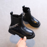 New Fashion Kids Girl Martin Boots PU Leather Waterproof Spring Autumn Childrens Ankle Boots Casual Chain Teenagers Boots