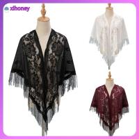 XIHONEY สง่างามเรียบหรู เสื้อคลุมสีขาว ห่อด้วยพลาสติก ผ้าคลุมไหล่ผ้าบางเนื้อละเอียด เสื้อคลุมงานพรอมตอนเย็น พร้อมพู่ห้อย ผ้าคลุมไหล่สำหรับผู้หญิง ผ้าคลุมไหล่เจ้าสาวแต่งงาน