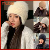 MUBAI สีทึบทึบ หมวกกันหนาว ใช้ได้ทุกเพศ ป้องกันหู หมวกหมวกถัก ของใหม่ หมวกถักกำมะหยี่ หมวกให้ความอบอุ่นสำหรับผู้หญิง