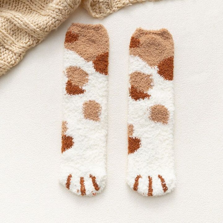 winter-women-cats-paw-stripe-3d-socks-funny-thick-girls-animal-sleep-sock-hosiery-toe-zebra-tiger-floor-socks