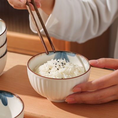 จานอาหารดอกไม้วาดด้วยมือเซรามิคโบราณญี่ปุ่นชุดเครื่องใช้บนโต๊ะอาหารขนาด300มล. ชามข้าวเครื่องครัวดินเผา Guanpai4
