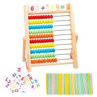 Wooden Abacus Classic Counting Tool 10 Row Wooden Counting Frame with Number Cards 10-Row Wooden Frame Abacus with Multi-Color Beads Counting Sticks Number Alphabet Cards Gift for 3 Years Old famous