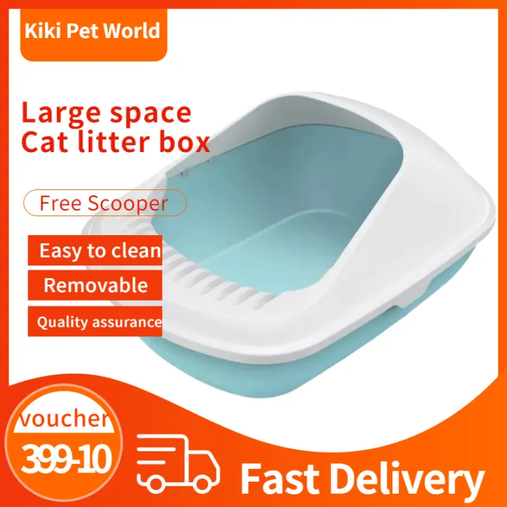 【Kiki Pet World】Cat Litter Box Cat Toilet CrackProof Durable SemiEnclosed Cat Litter Box Send