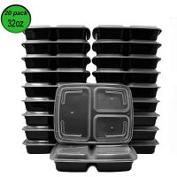 32oz Three Grid Lunch Box 20Pcs Disposable Lunch Box Microwave Heating Tableware Stackable Plastic Food Storage Container