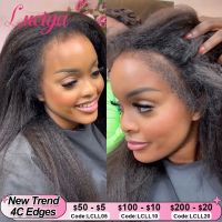 Kinky Straight 4C Edges Natural Hairline Wig Yaki 13x4/13x6 HD Lace Front Human Hair Wigs Curly Baby Hair 5x5 Lace Closure Wigs