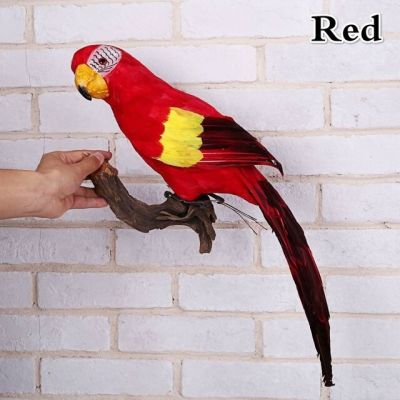 ขนนก Macaw ทำมือทำจากโฟมนกแก้วจำลองขนาด45ซม. เครื่องประดับรูปแกะสลักตกแต่งของตกแต่งสวนสัตว์ปลอม