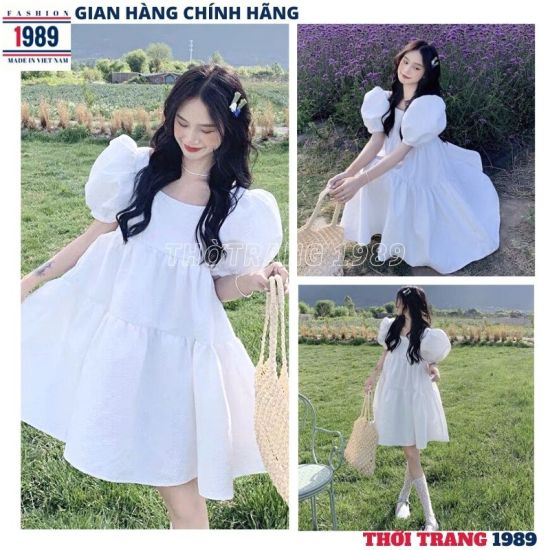 Váy baby doll, Đầm baby doll tay ngắn, dáng xoè kèm nơ form rộng cổ sơ mi  ulzzang Hàn Quốc xếp tầng dễ thương - Đầm, váy nữ | ThờiTrangNữ.vn