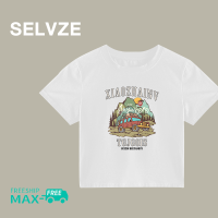 เสื้อยืดสั้นดีไซน์รถลายการ์ตูนแฟชั่นแนวเกาหลีสำหรับผู้หญิง SELVZE