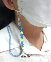 สายคล้องแมส ประดับคริสตัล ลายดอกไม้สีฟ้า สายสีฟ้า สายคล้องแว่นตา สร้อยคอ LittleMe Jewelry