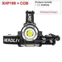 Drop Shipping Most Powerful Rechargeable LED Headlamp XHP199 USB Headlight 18650 Head Lamp IPX6 Waterproof Head Light with COB