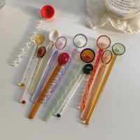 Glass Spoon Dessert Spoon Candy Colorful Transparent High Temperature Resistant Coffee Stirring Spoon Long Handle Lovely Gift