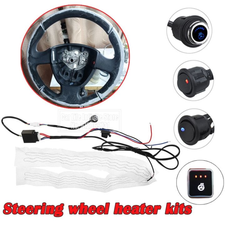 12V Flocking Cloth Car Steering Wheel Heater Kits 4 Switch Universal Car  Heat Pads 60X9cm Heated Steering Wheel Covers For Cars