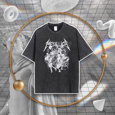 Vintage Series Metallica Skeleton Oversized Authentic Streetwear Unisex Washed Tee (Hot Selling)